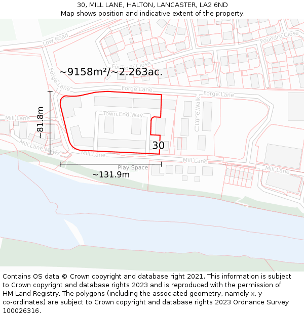 30, MILL LANE, HALTON, LANCASTER, LA2 6ND: Plot and title map