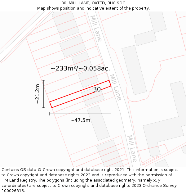 30, MILL LANE, OXTED, RH8 9DG: Plot and title map