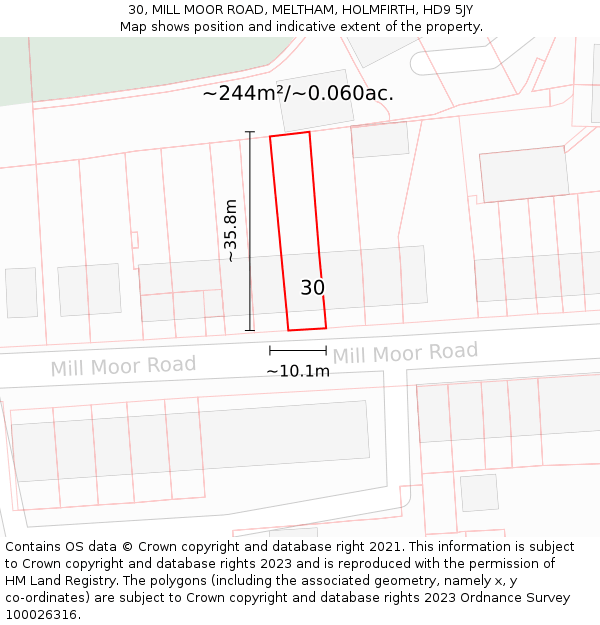 30, MILL MOOR ROAD, MELTHAM, HOLMFIRTH, HD9 5JY: Plot and title map