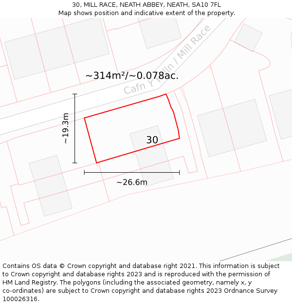 30, MILL RACE, NEATH ABBEY, NEATH, SA10 7FL: Plot and title map