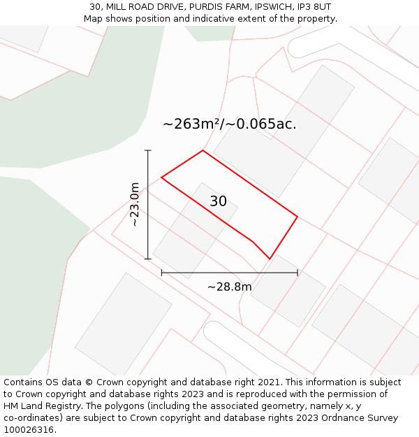 30, MILL ROAD DRIVE, PURDIS FARM, IPSWICH, IP3 8UT: Plot and title map