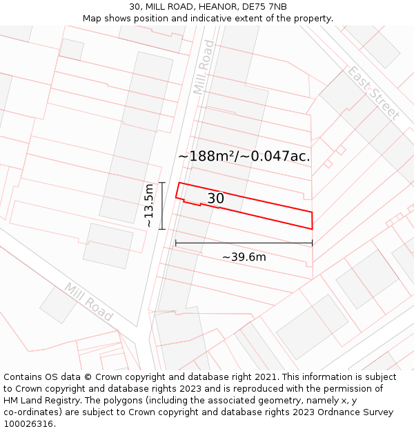 30, MILL ROAD, HEANOR, DE75 7NB: Plot and title map