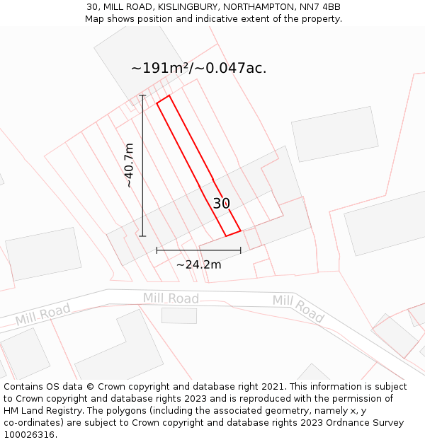 30, MILL ROAD, KISLINGBURY, NORTHAMPTON, NN7 4BB: Plot and title map