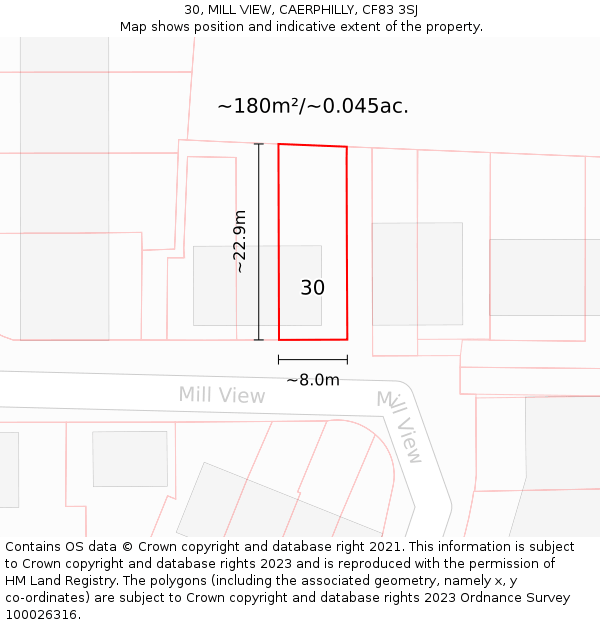 30, MILL VIEW, CAERPHILLY, CF83 3SJ: Plot and title map