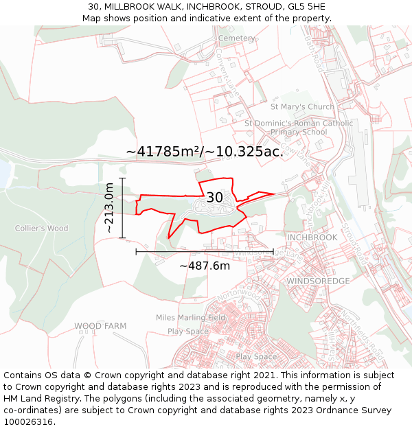 30, MILLBROOK WALK, INCHBROOK, STROUD, GL5 5HE: Plot and title map