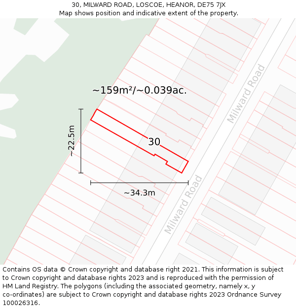 30, MILWARD ROAD, LOSCOE, HEANOR, DE75 7JX: Plot and title map