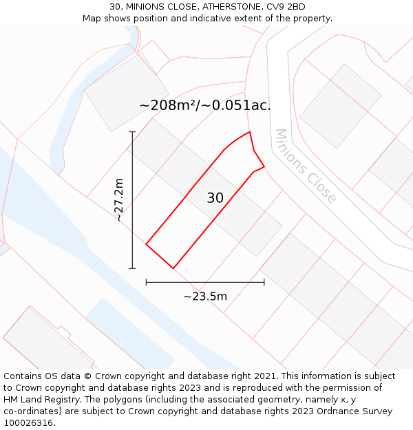 30, MINIONS CLOSE, ATHERSTONE, CV9 2BD: Plot and title map