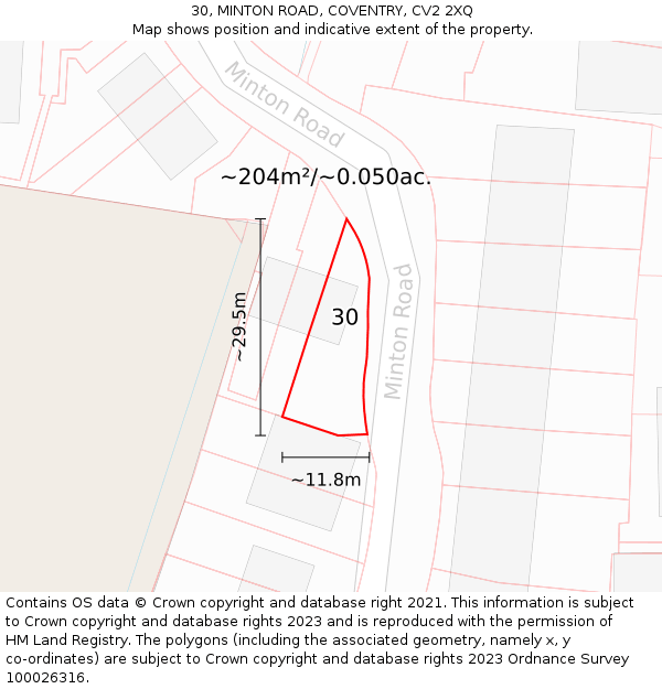 30, MINTON ROAD, COVENTRY, CV2 2XQ: Plot and title map