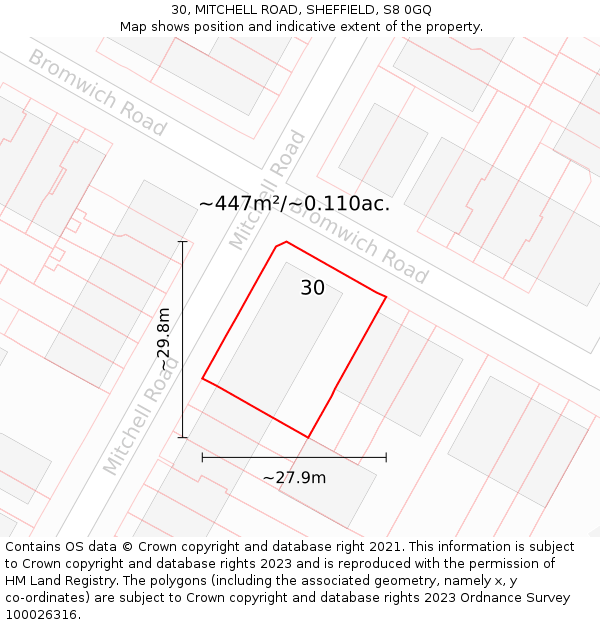 30, MITCHELL ROAD, SHEFFIELD, S8 0GQ: Plot and title map