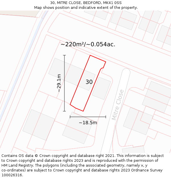 30, MITRE CLOSE, BEDFORD, MK41 0SS: Plot and title map