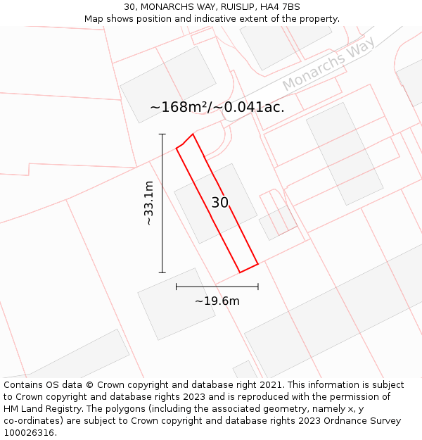 30, MONARCHS WAY, RUISLIP, HA4 7BS: Plot and title map
