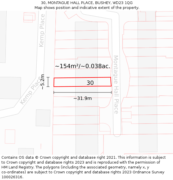 30, MONTAGUE HALL PLACE, BUSHEY, WD23 1QG: Plot and title map