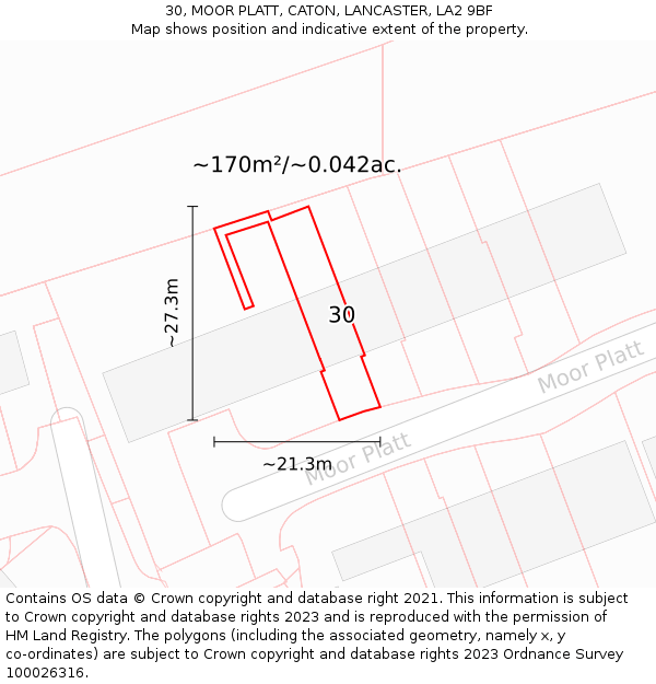 30, MOOR PLATT, CATON, LANCASTER, LA2 9BF: Plot and title map
