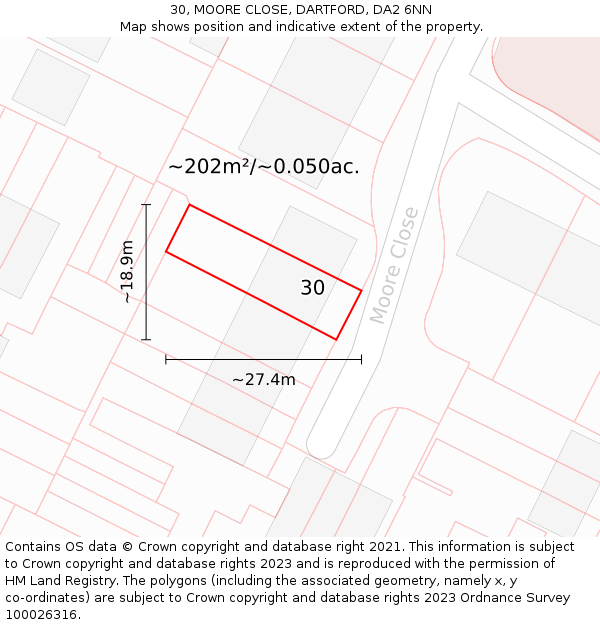 30, MOORE CLOSE, DARTFORD, DA2 6NN: Plot and title map