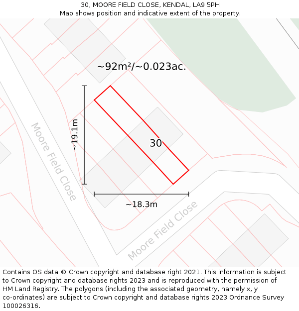 30, MOORE FIELD CLOSE, KENDAL, LA9 5PH: Plot and title map