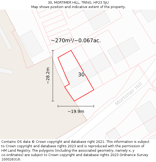 30, MORTIMER HILL, TRING, HP23 5JU: Plot and title map