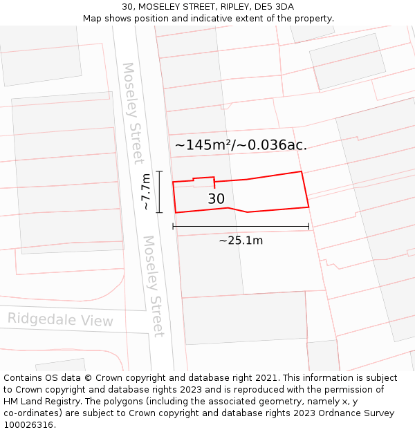 30, MOSELEY STREET, RIPLEY, DE5 3DA: Plot and title map