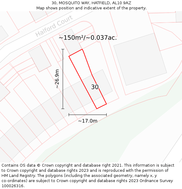 30, MOSQUITO WAY, HATFIELD, AL10 9AZ: Plot and title map