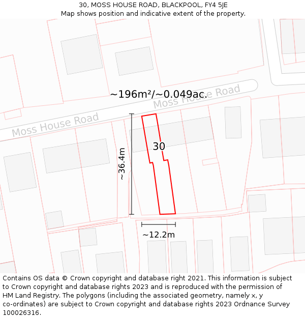 30, MOSS HOUSE ROAD, BLACKPOOL, FY4 5JE: Plot and title map