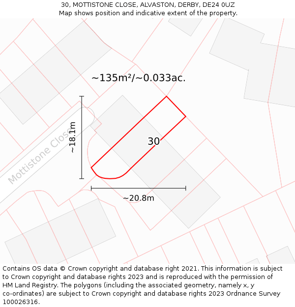 30, MOTTISTONE CLOSE, ALVASTON, DERBY, DE24 0UZ: Plot and title map