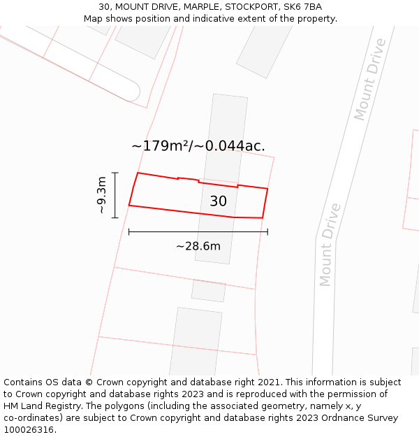 30, MOUNT DRIVE, MARPLE, STOCKPORT, SK6 7BA: Plot and title map