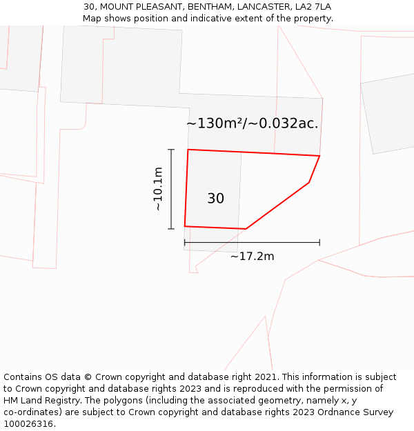 30, MOUNT PLEASANT, BENTHAM, LANCASTER, LA2 7LA: Plot and title map