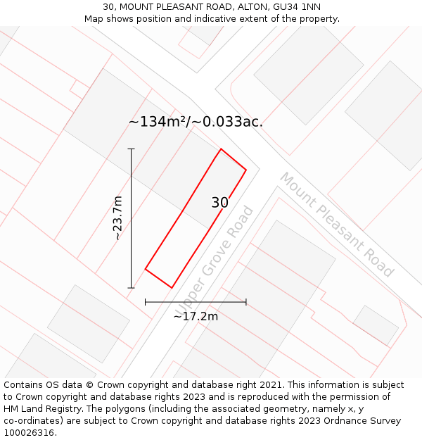 30, MOUNT PLEASANT ROAD, ALTON, GU34 1NN: Plot and title map