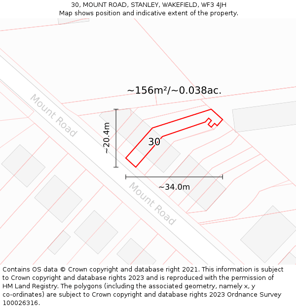 30, MOUNT ROAD, STANLEY, WAKEFIELD, WF3 4JH: Plot and title map