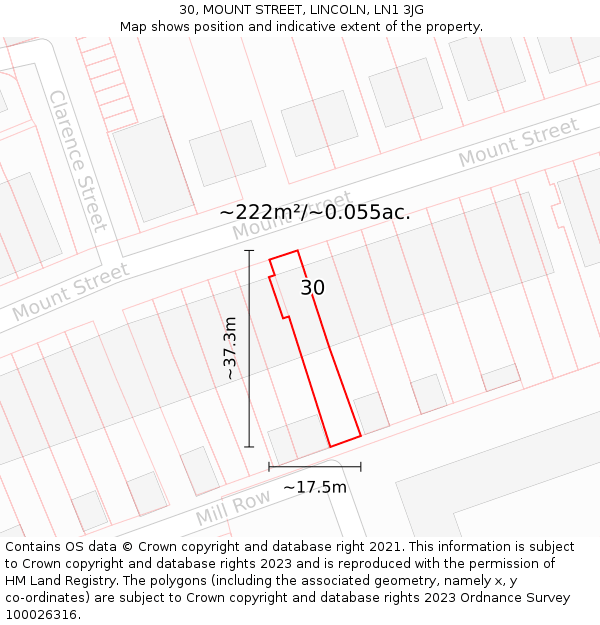 30, MOUNT STREET, LINCOLN, LN1 3JG: Plot and title map