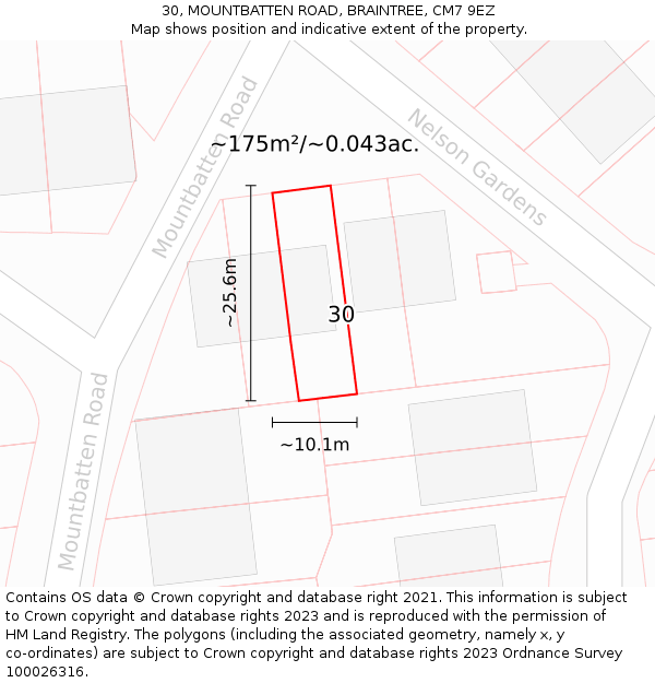 30, MOUNTBATTEN ROAD, BRAINTREE, CM7 9EZ: Plot and title map