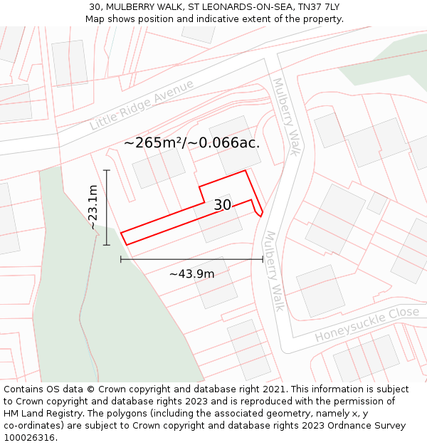 30, MULBERRY WALK, ST LEONARDS-ON-SEA, TN37 7LY: Plot and title map