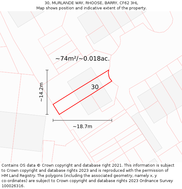 30, MURLANDE WAY, RHOOSE, BARRY, CF62 3HL: Plot and title map