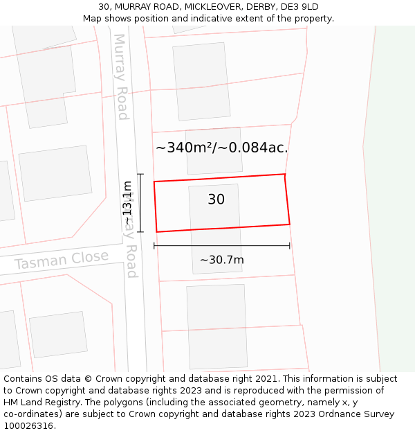 30, MURRAY ROAD, MICKLEOVER, DERBY, DE3 9LD: Plot and title map