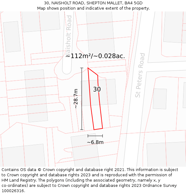 30, NAISHOLT ROAD, SHEPTON MALLET, BA4 5GD: Plot and title map