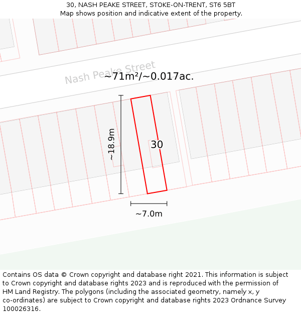 30, NASH PEAKE STREET, STOKE-ON-TRENT, ST6 5BT: Plot and title map