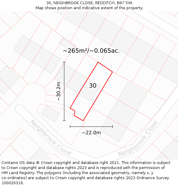 30, NEIGHBROOK CLOSE, REDDITCH, B97 5YA: Plot and title map