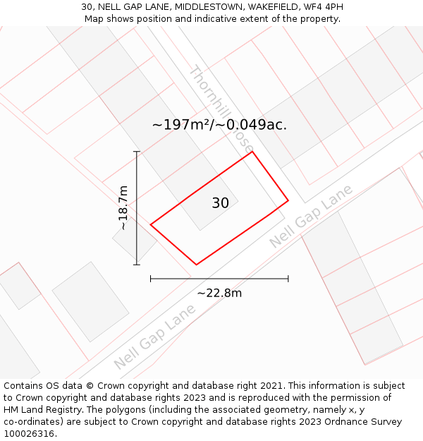 30, NELL GAP LANE, MIDDLESTOWN, WAKEFIELD, WF4 4PH: Plot and title map
