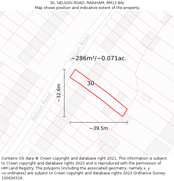 30, NELSON ROAD, RAINHAM, RM13 8AL: Plot and title map