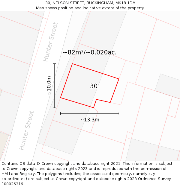30, NELSON STREET, BUCKINGHAM, MK18 1DA: Plot and title map