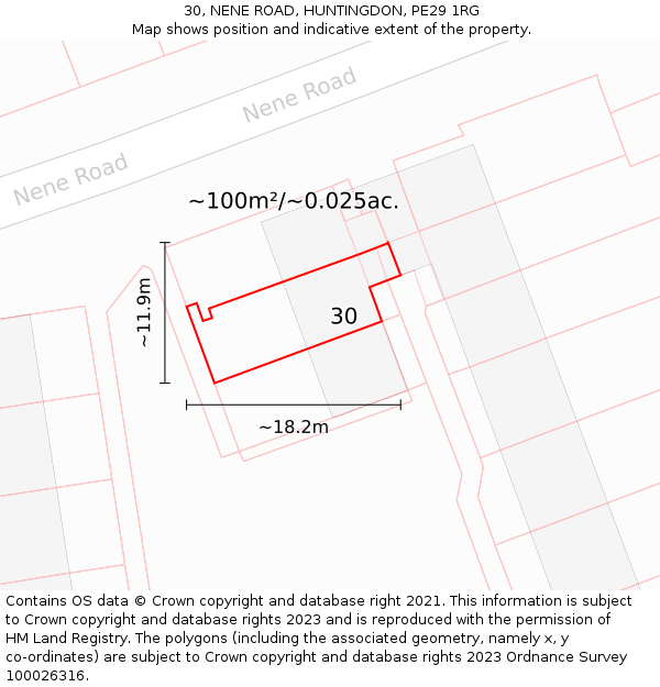 30, NENE ROAD, HUNTINGDON, PE29 1RG: Plot and title map