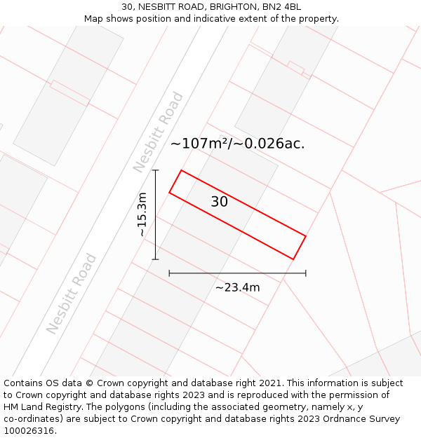 30, NESBITT ROAD, BRIGHTON, BN2 4BL: Plot and title map