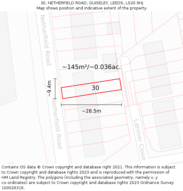 30, NETHERFIELD ROAD, GUISELEY, LEEDS, LS20 9HJ: Plot and title map
