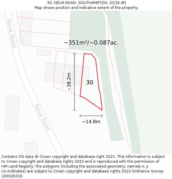 30, NEVA ROAD, SOUTHAMPTON, SO18 4FJ: Plot and title map