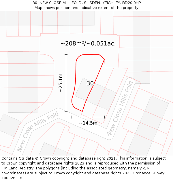 30, NEW CLOSE MILL FOLD, SILSDEN, KEIGHLEY, BD20 0HP: Plot and title map