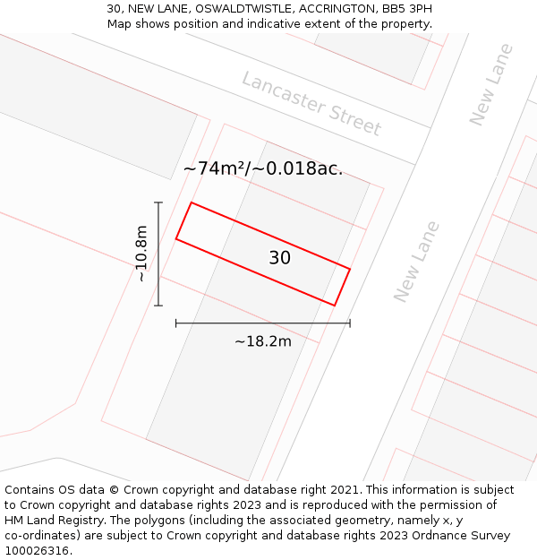30, NEW LANE, OSWALDTWISTLE, ACCRINGTON, BB5 3PH: Plot and title map