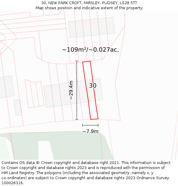 30, NEW PARK CROFT, FARSLEY, PUDSEY, LS28 5TT: Plot and title map