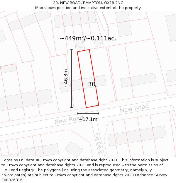 30, NEW ROAD, BAMPTON, OX18 2NG: Plot and title map