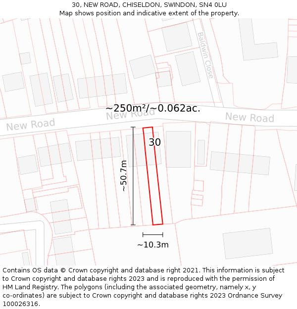 30, NEW ROAD, CHISELDON, SWINDON, SN4 0LU: Plot and title map