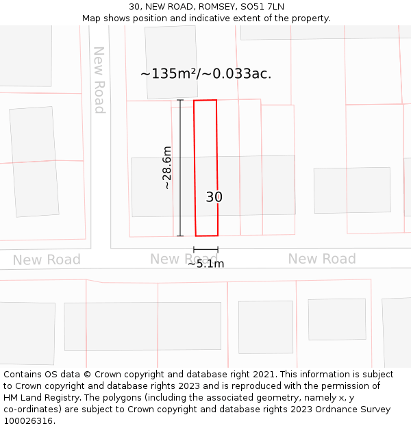 30, NEW ROAD, ROMSEY, SO51 7LN: Plot and title map