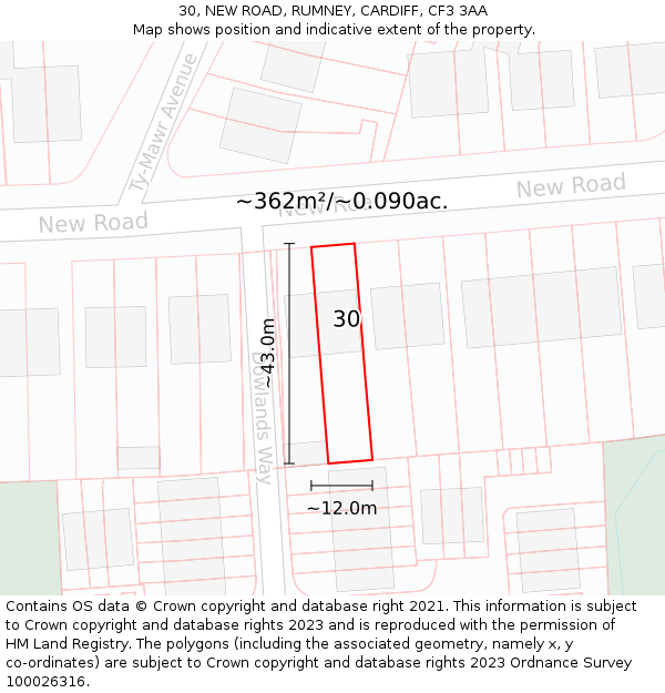 30, NEW ROAD, RUMNEY, CARDIFF, CF3 3AA: Plot and title map